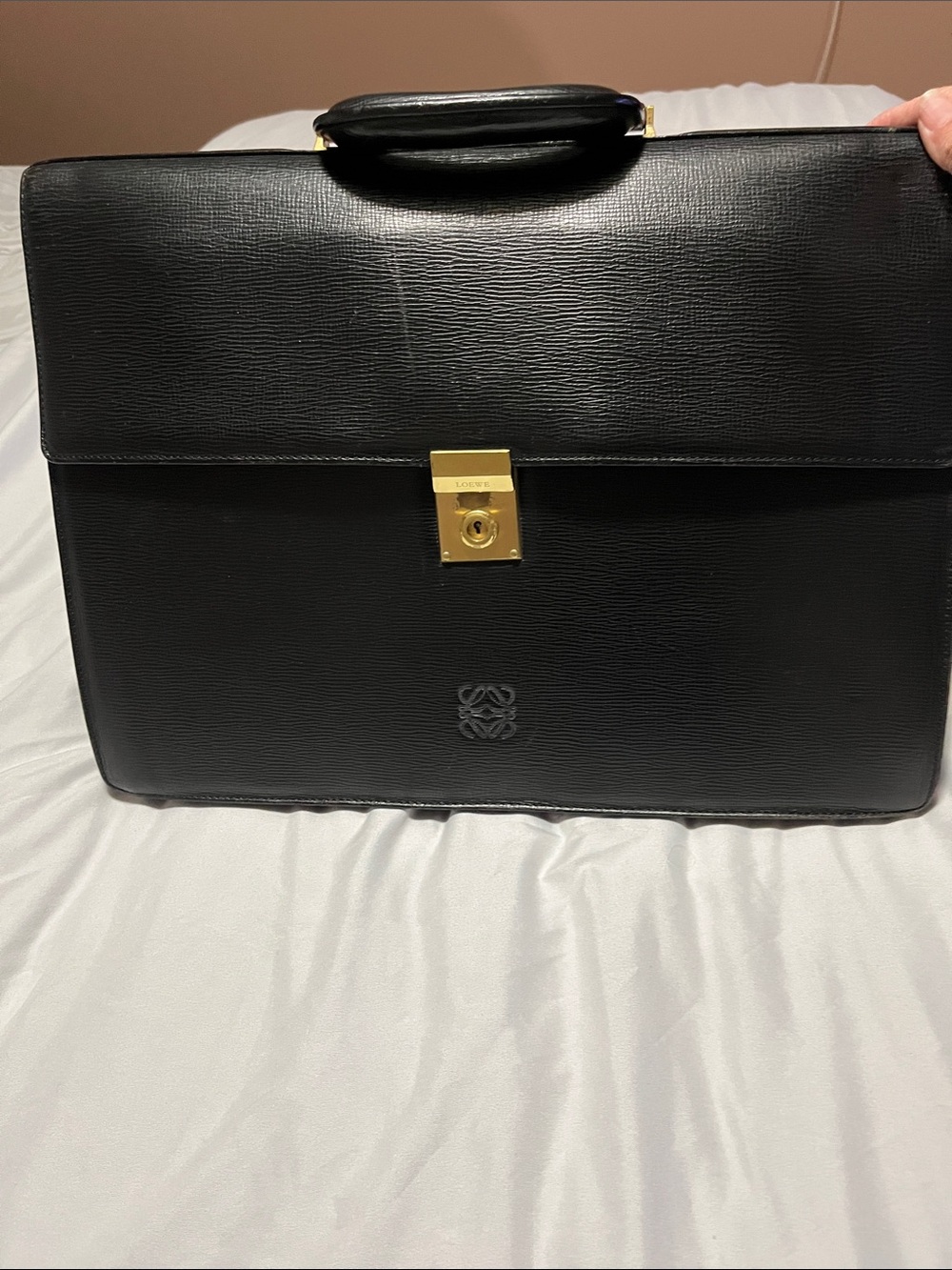 Loewe Black Leather Briefcase with Gold-Tone Lock
